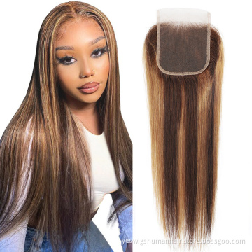 Yeswigs Lace Frontal Pre Plucked With Blonde Brown Highlight Color Baby Hair 4X4 13X4 13X6 Transparent Human Hair Lace Closure